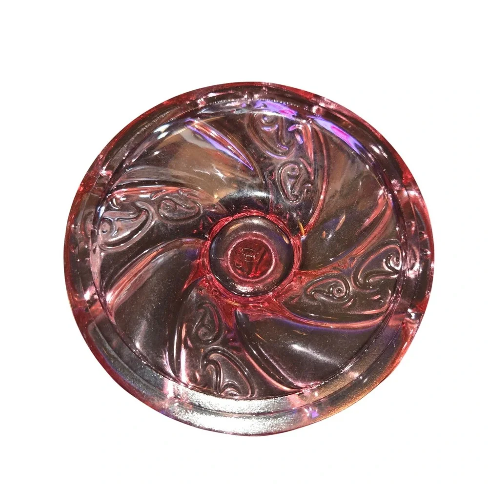 Fenton Signed Candy Dish Pink Paisley Swirl VTG Glass Lid Pedestal Bowl 7.5X5X5